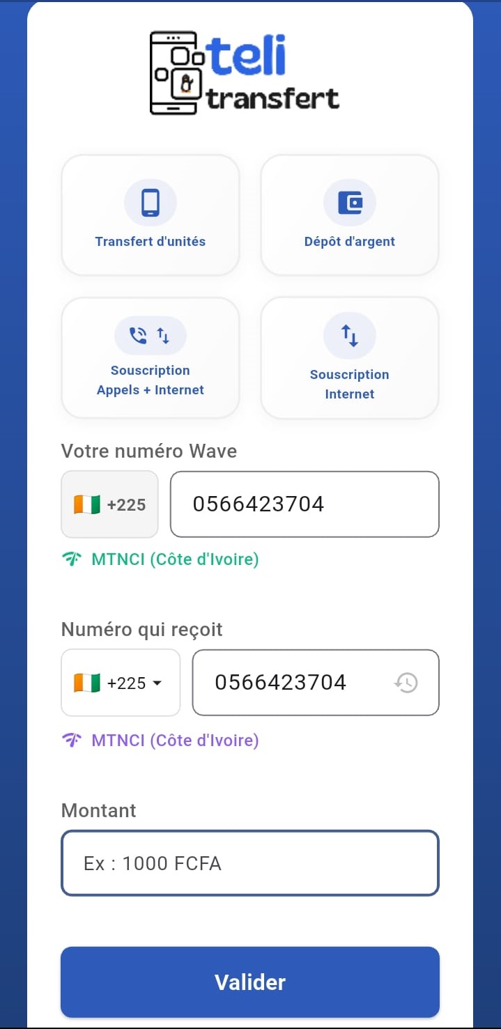 Interface intuitive de Teli Transfert
